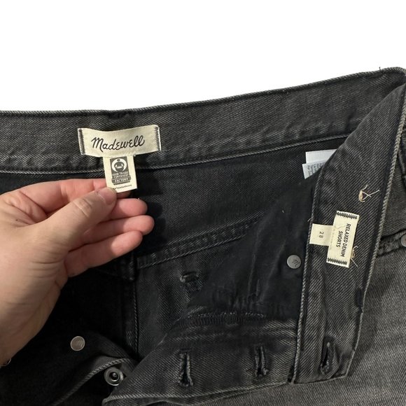 Madewell Size 28 Relaxed Denim Button Fly Cut Off Black Jean Shorts - Picture 3 of 6